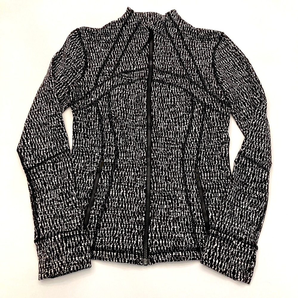 Lululemon Define Jacket White Black Jacquard Womens 8 Full Zip Pockets